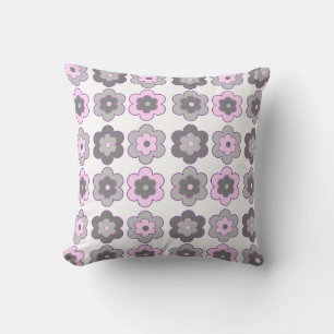 Coussin Fleurs bulles (rose et gris) Motif