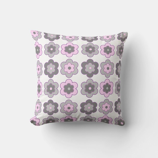 Coussin Fleurs bulles (rose et gris) Motif (Recto)
