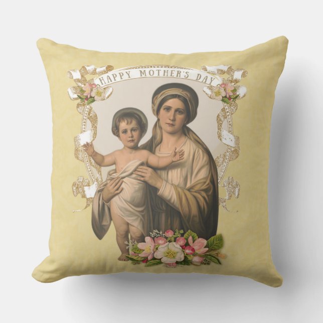 Coussin Fleurs catholiques de la fête des mères de la Vier (Recto)