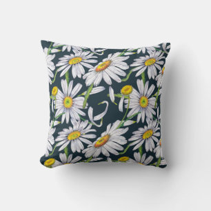 Coussin Fleurs chamomiles : Aquarelle bleu foncé.