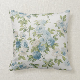 Coussin Fleurs Chic Shabby Aquarelle Roses Floral Bleu