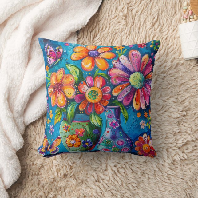 Coussin Fleurs Colorées Brillantes (Couverture)