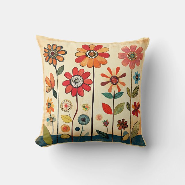 Coussin Fleurs colorées d'art populaire (Recto)