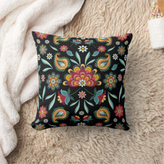Coussin Fleurs colorées et style Batik Feuille