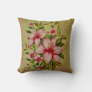 Coussin Fleurs Colorées Peintes Avec Fond Acrylique