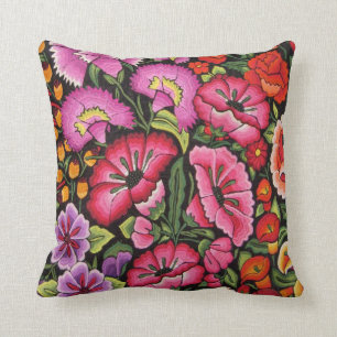 Coussin fleurs colorées, style mexicain