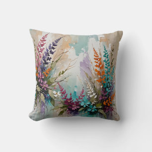 Coussin Fleurs colorées sur fond bleu beige blanc lavande