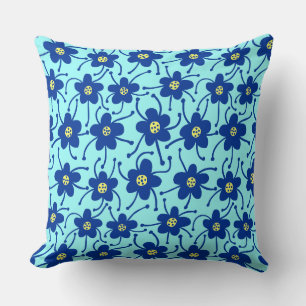 Coussin Fleurs concurrentes - Dp Navy et Lt Yllw sur Ice B