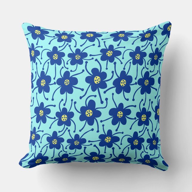 Coussin Fleurs concurrentes - Dp Navy et Lt Yllw sur Ice B (Recto)