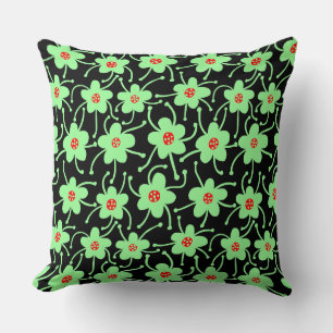 Coussin Fleurs concurrentes - Mint vert et rouge sur noir