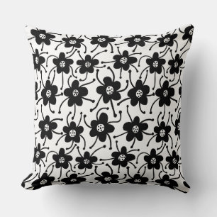 Coussin Fleurs concurrentes - Noir et blanc sur blanc