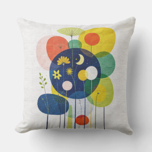 Coussin Fleurs Cosmiques Abstrait Bohème Milieu de Siècle 