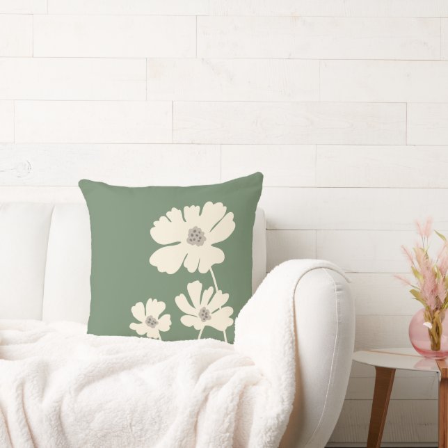 Coussin Fleurs Cosmos Silhouettes Mur Floral Moderne (Canapé)