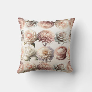 Coussin Fleurs Crème Blanc Rose Pêche Floral