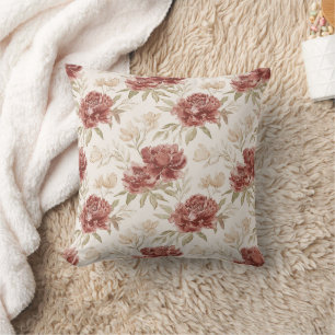Coussin Fleurs Crème Rouge
