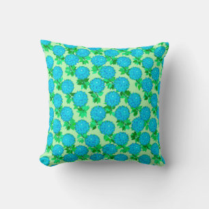 Coussin Fleurs Dahlia en bleu turquoise et vert