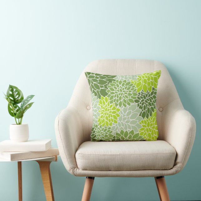 Coussin Fleurs Dahlia, Motif De Fleurs, Dahlia Verte (Chaise)