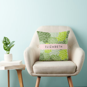 Coussin Fleurs Dahlia Vertes, Motif Floral, Votre Nom