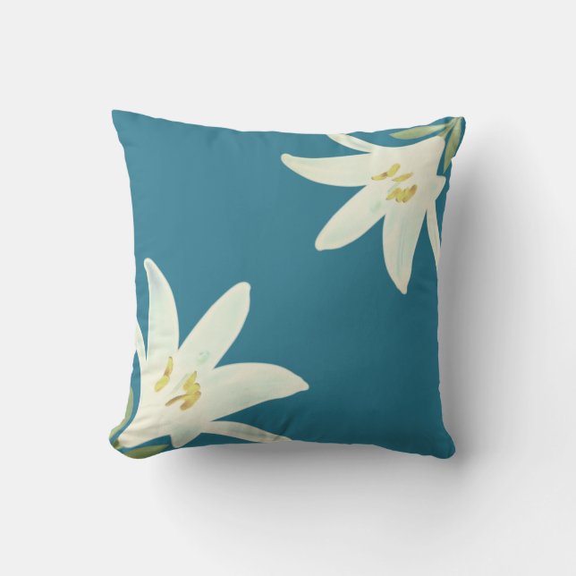Coussin Fleurs d'Amaryllis blanches sur fond sarcelle vert (Recto)