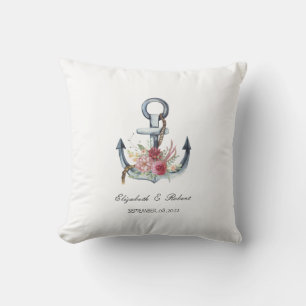Coussin Fleurs d'ancre à l'aquarelle Nautique