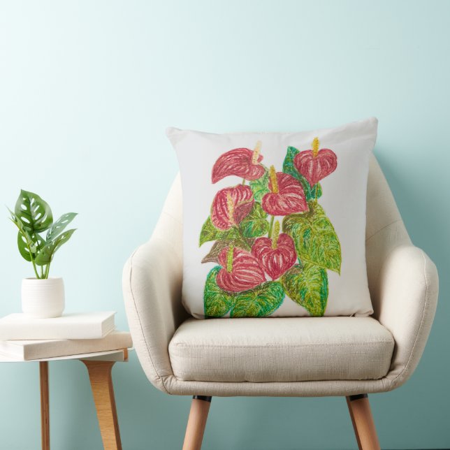 Coussin fleurs d'anthurium rouge (Chaise)