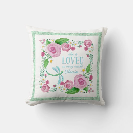 Coussin Fleurs d'aquarelle de jardin de libellules (Recto)