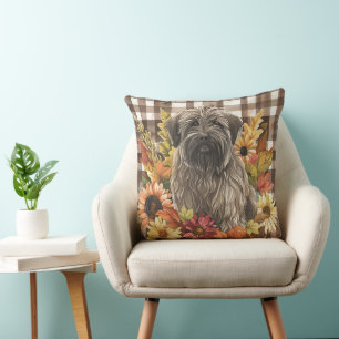 Coussin Fleurs d'aquarelle de la chute de Chien de Briard