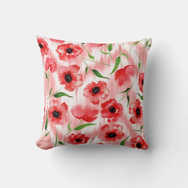 Coussin Fleurs d'aquarelle : ikat de pavot. (Recto)