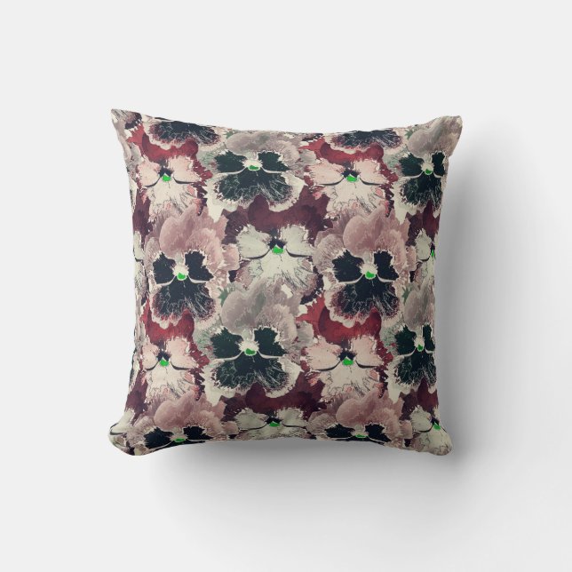 Coussin Fleurs d'aquarelle rose, bordeaux (Recto)