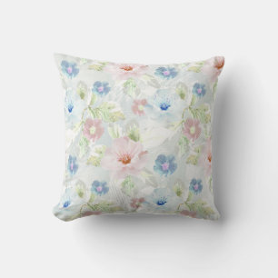 Coussin Fleurs d'aquarelle rose et bleu.