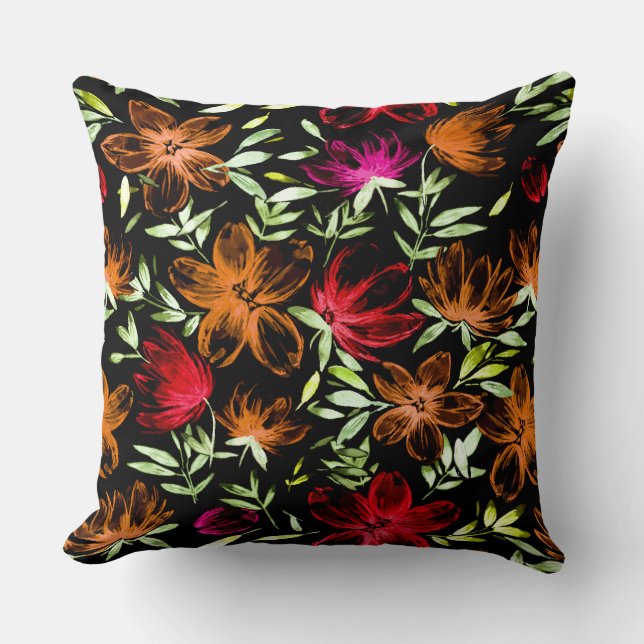 Coussin Fleurs d'aquarelle rouge 3 (Recto)