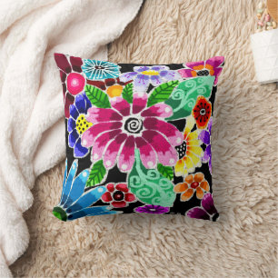Coussin Fleurs d'art folklorique génoise multicolore