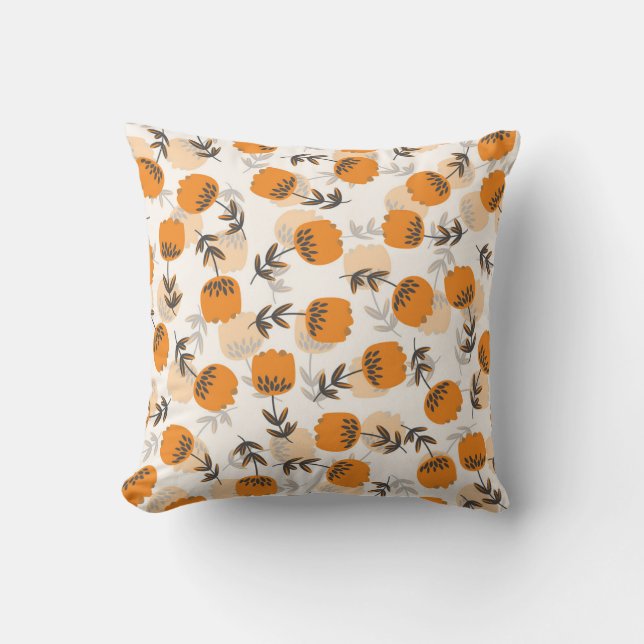 Coussin Fleurs d'art populaire style scandinave (Recto)