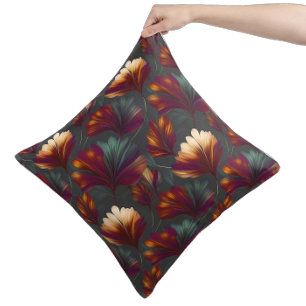 Coussin Fleurs d'automne en orange brûlée et feuilles rous