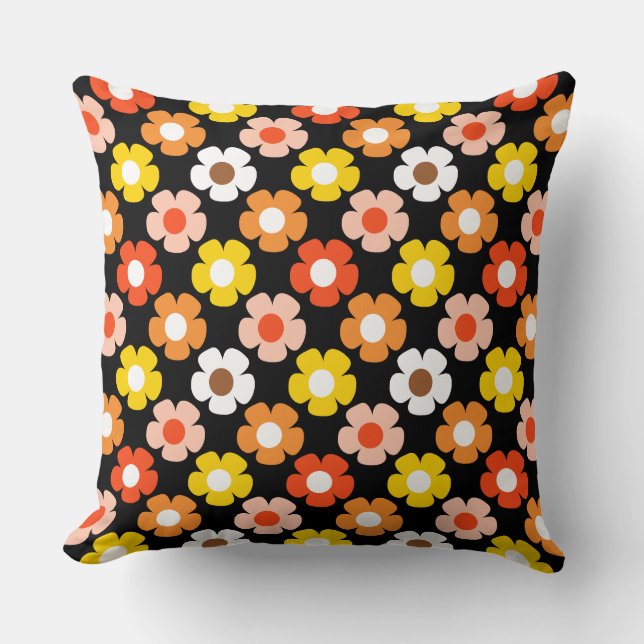 Coussin Fleurs d'automne rétro Motif Noir (Recto)