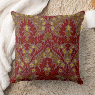 Coussin Fleurs d'Automne Vintage Rouge Or William Morris