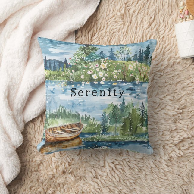 Coussin Fleurs de bateau de lac d'été Sérénité (Couverture)