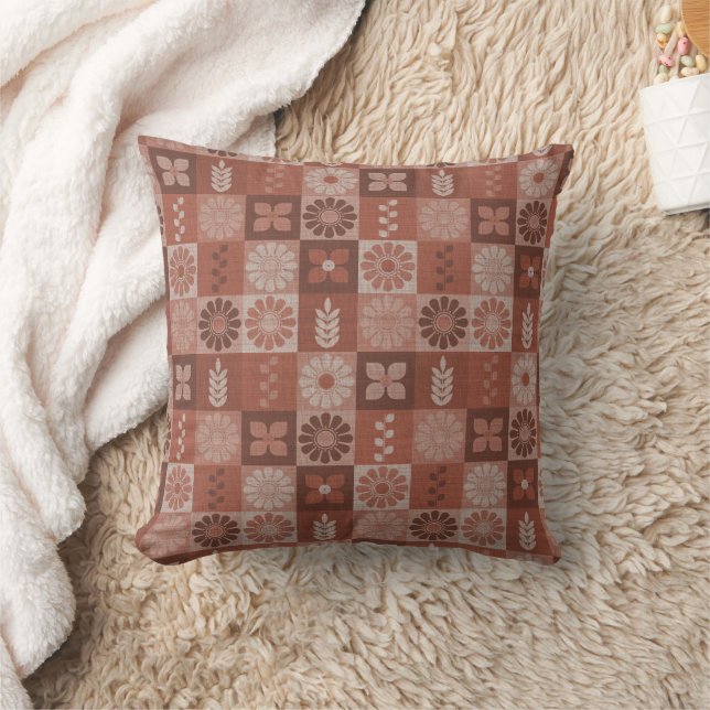 Coussin Fleurs de Burlap Brown Orange Rustique Lancer Orei (Couverture)