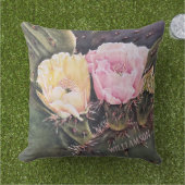 COUSSIN FLEURS DE CACTUS OPUNTIA ROSE ET JAUNE (Herbe)