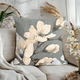 Coussin Fleurs de cerises modernes sur bois gris