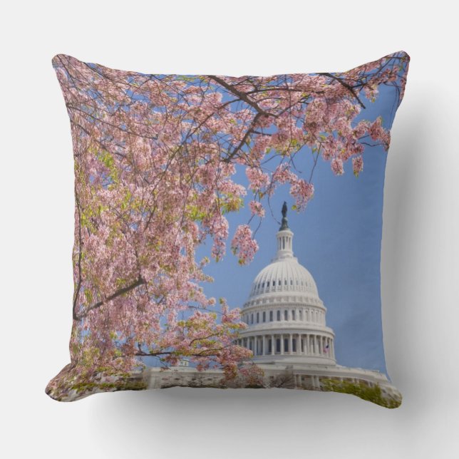 Coussin Fleurs de cerisier devant le bâtiment de capitol (Recto)