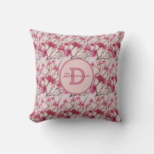 Coussin Fleurs de cerisier Monogramme Aquarelle (Recto)