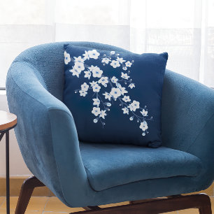 Coussin Fleurs de cerisier navales bleu blanc