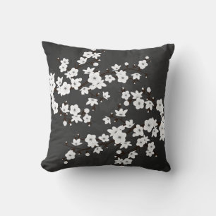 Coussin Fleurs de cerisier noir et blanc 