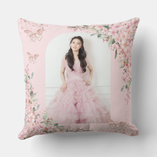 Coussin Fleurs de Cerisier Papillon Or Rose Quinceanera (Verso)