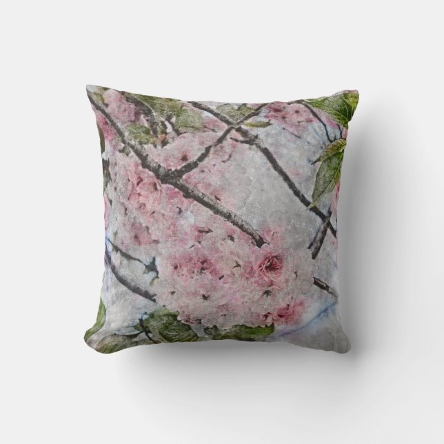 Coussin fleurs de cerisier rose aquarelle (Recto)