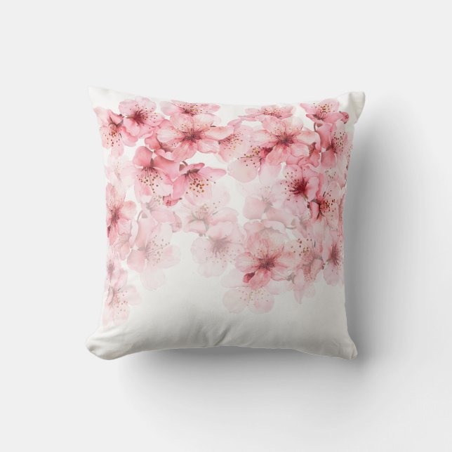 Coussin Fleurs de cerisier rose blanc (Recto)