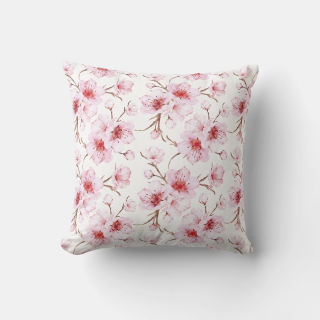 Coussin Fleurs de cerisier rose blanc (Recto)