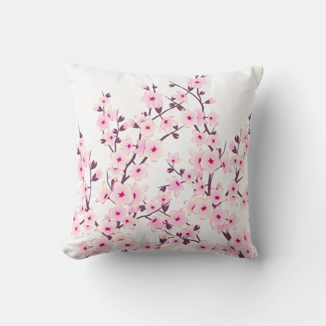 Coussin Fleurs de cerisier (Sakura) rose blanc (Recto)