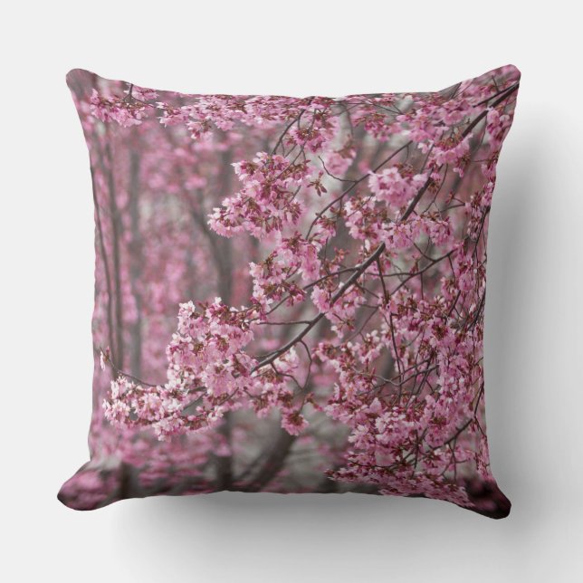 Coussin Fleurs de cerisier Sakura rose flottant (Recto)